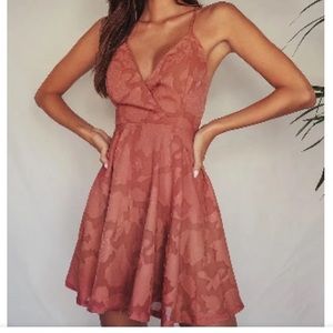 Lulus Days of Beauty Dusty Rose Textured Floral Skater Dress Size S NWT